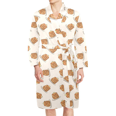 Pancake Pattern Print Design 01 Men's Long Sleeve Belted Night Robe