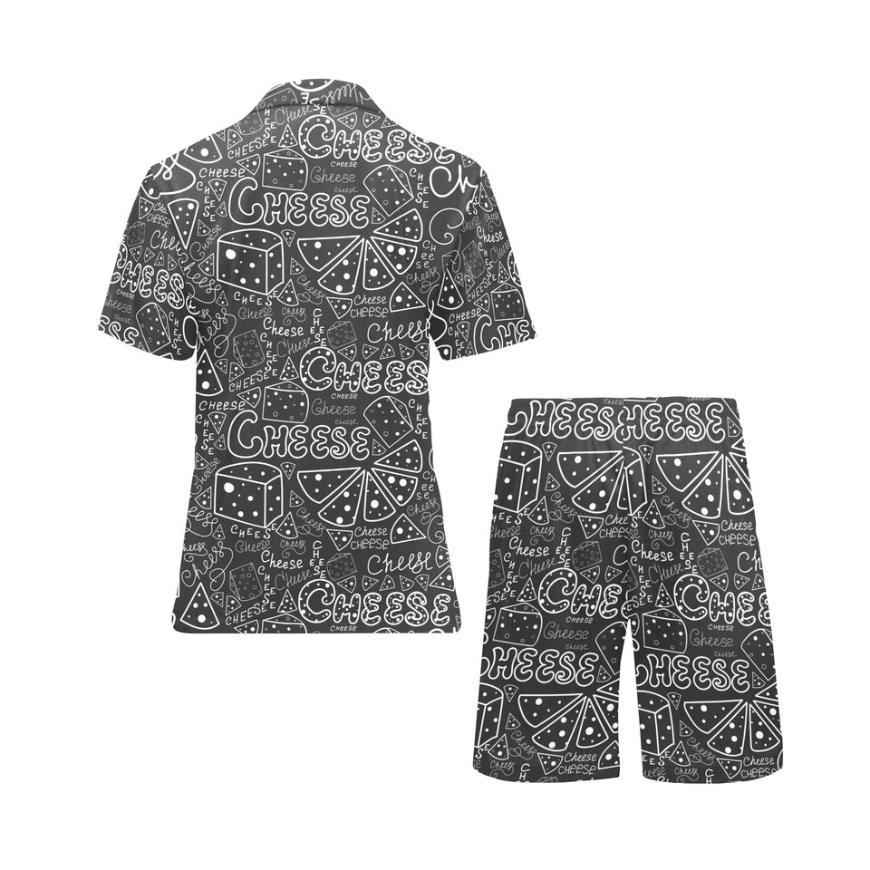 Handwritten cheese pattern Men's V-Neck Short Pajama Set