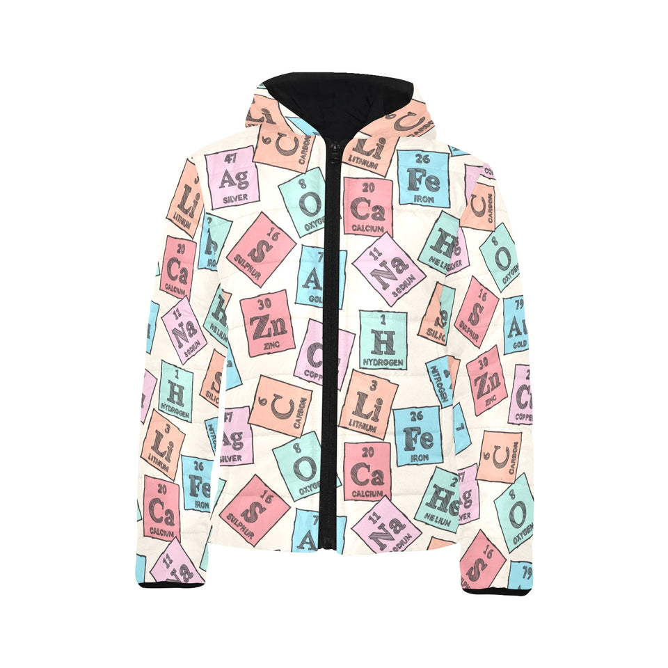 Chemistry Periodic Table Pattern Print Design 02 Kids' Boys' Girls' Padded Hooded Jacket