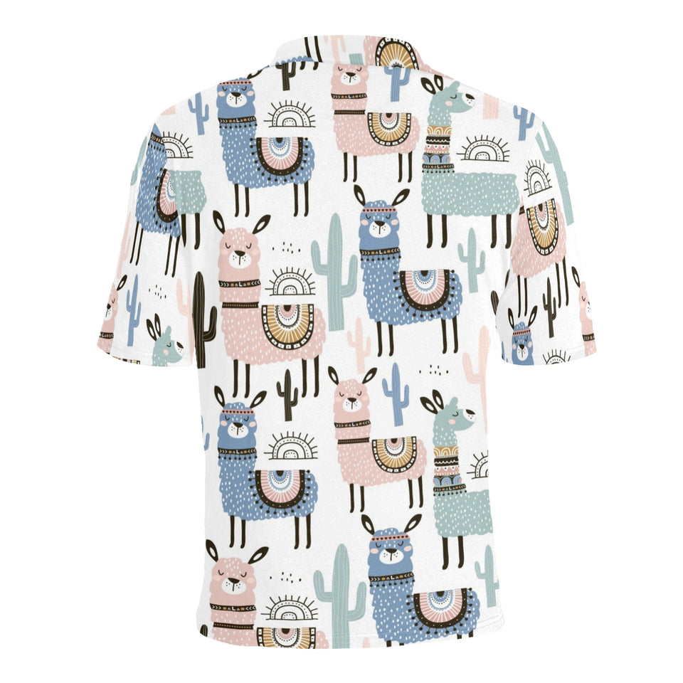 lama Alpaca cactus hand drawn pattern Men's All Over Print Polo Shirt