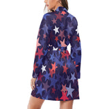 Red blue star pattern Women's Long Sleeve Belted Night Robe