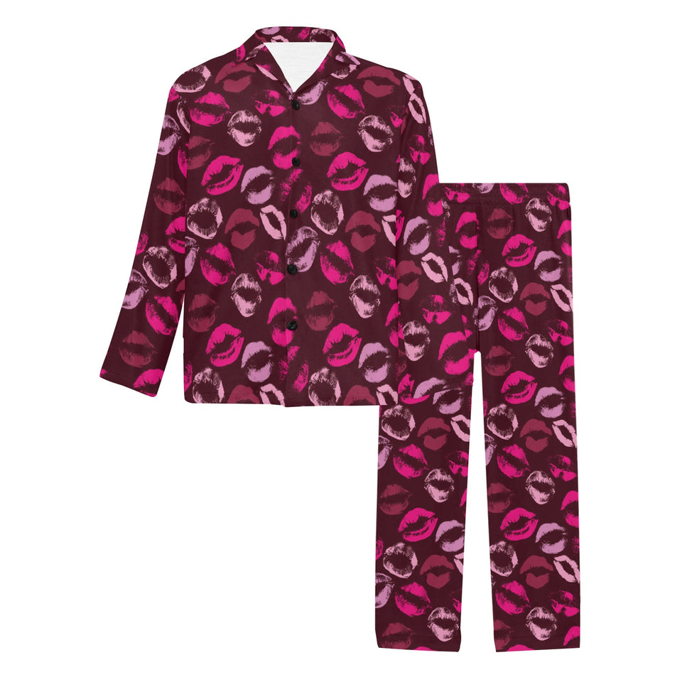 Lips Pattern Print Design 03 Men's Long Pajama Set