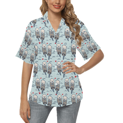 Lovely Sea Otter Pattern Women's All Over Print Hawaiian Shirt