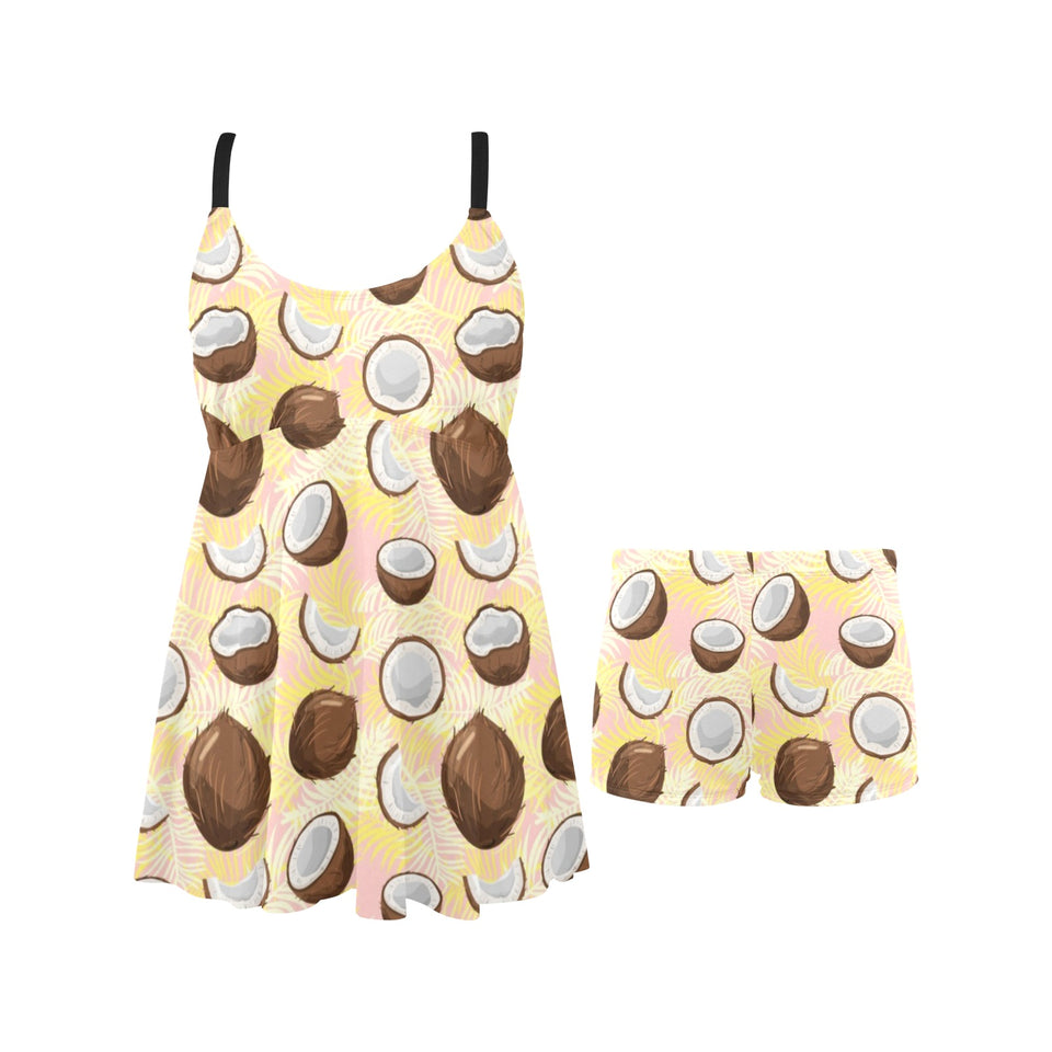 Coconut Pattern Print Design 05 Chest Sexy Pleated Two Piece Swim Dress