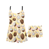 Coconut Pattern Print Design 05 Chest Sexy Pleated Two Piece Swim Dress