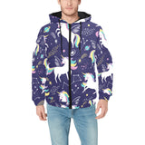 Hand drawn cute unicorn star planet Men's Padded Hooded Jacket