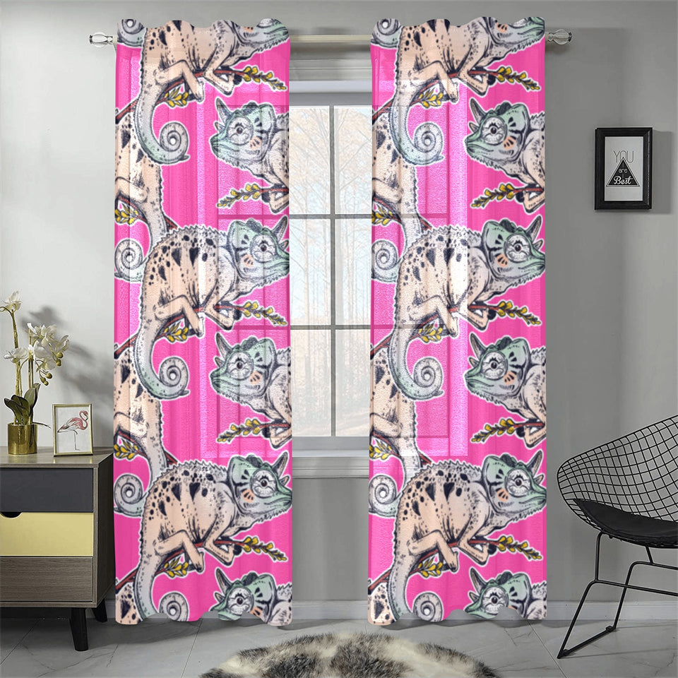 Chameleon lizard pattern pink background Gauze Curtain