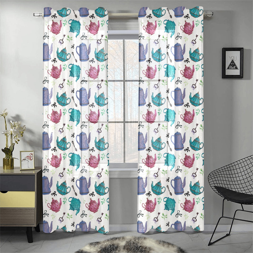 Tea pots Pattern Print Design 05 Gauze Curtain