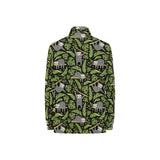 Cute sloths tropical palm leaves black background Women's Long Sleeve Polo Shirt