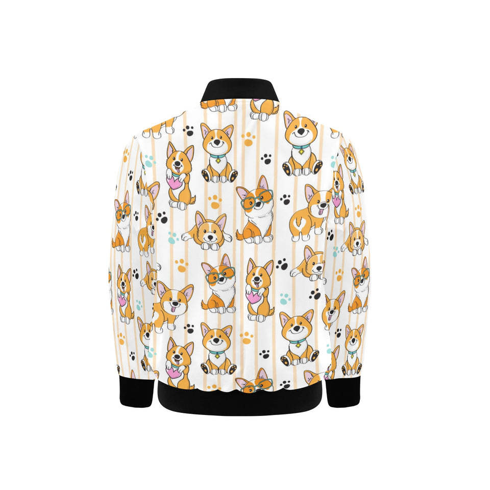 Cute dog corgi striped background pattern Kids' Boys' Girls' Bomber Jacket