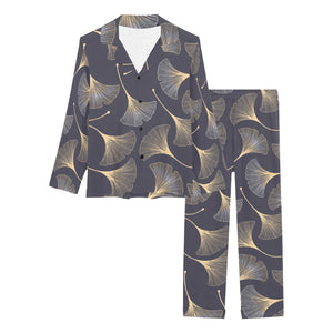 Gold ginkgo leaves Women's Long Pajama Set