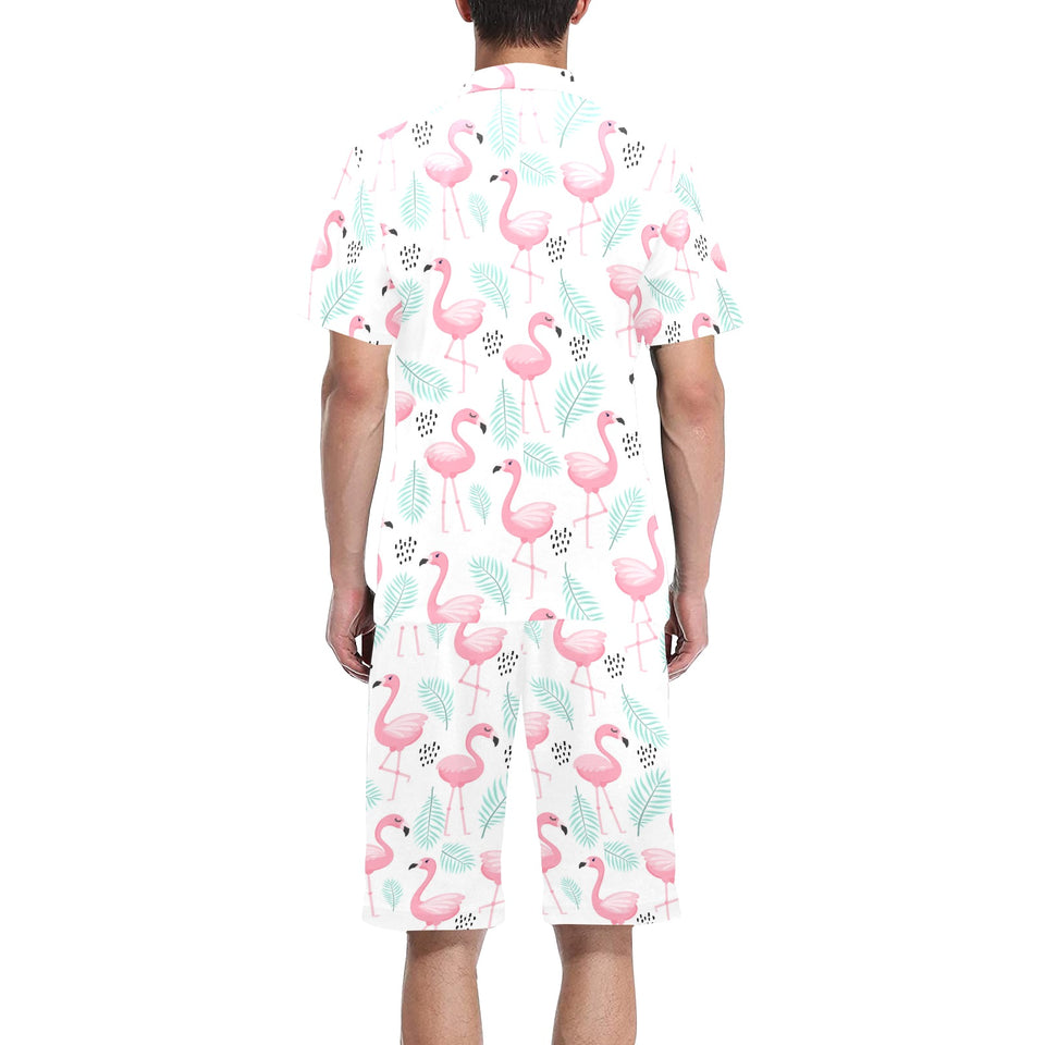 Cute flamingo pattern Men's V-Neck Short Pajama Set