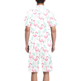 Cute flamingo pattern Men's V-Neck Short Pajama Set
