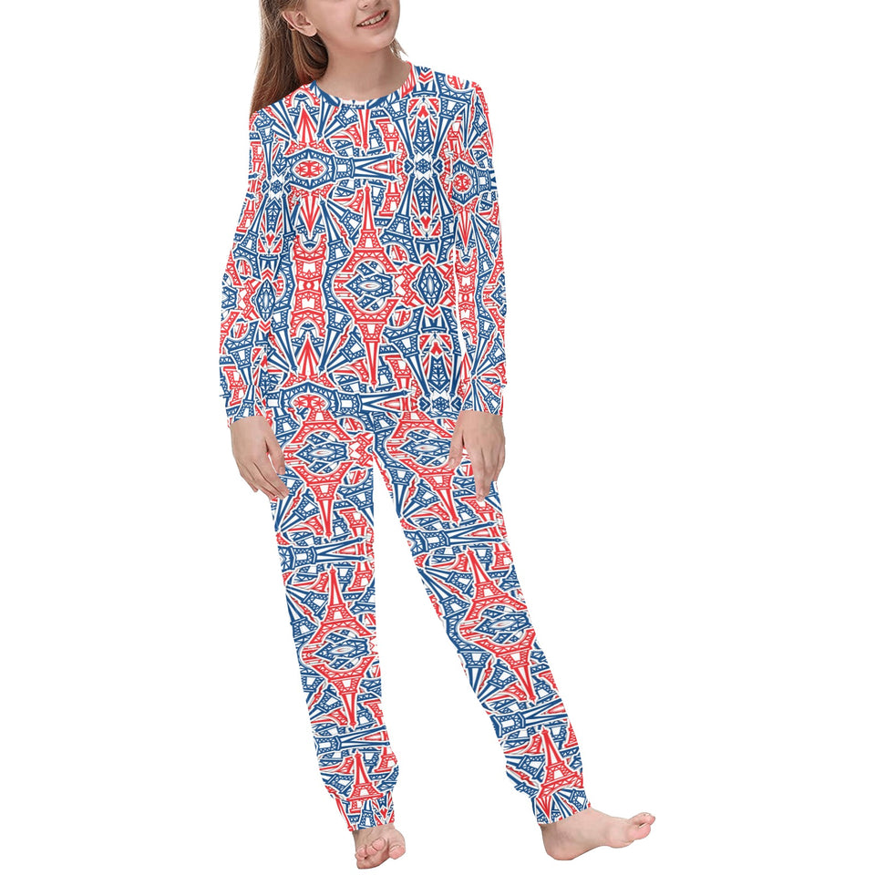 Blue Red Eiffel Tower Pattern Print Design 02 Kids' Boys' Girls' All Over Print Pajama Set