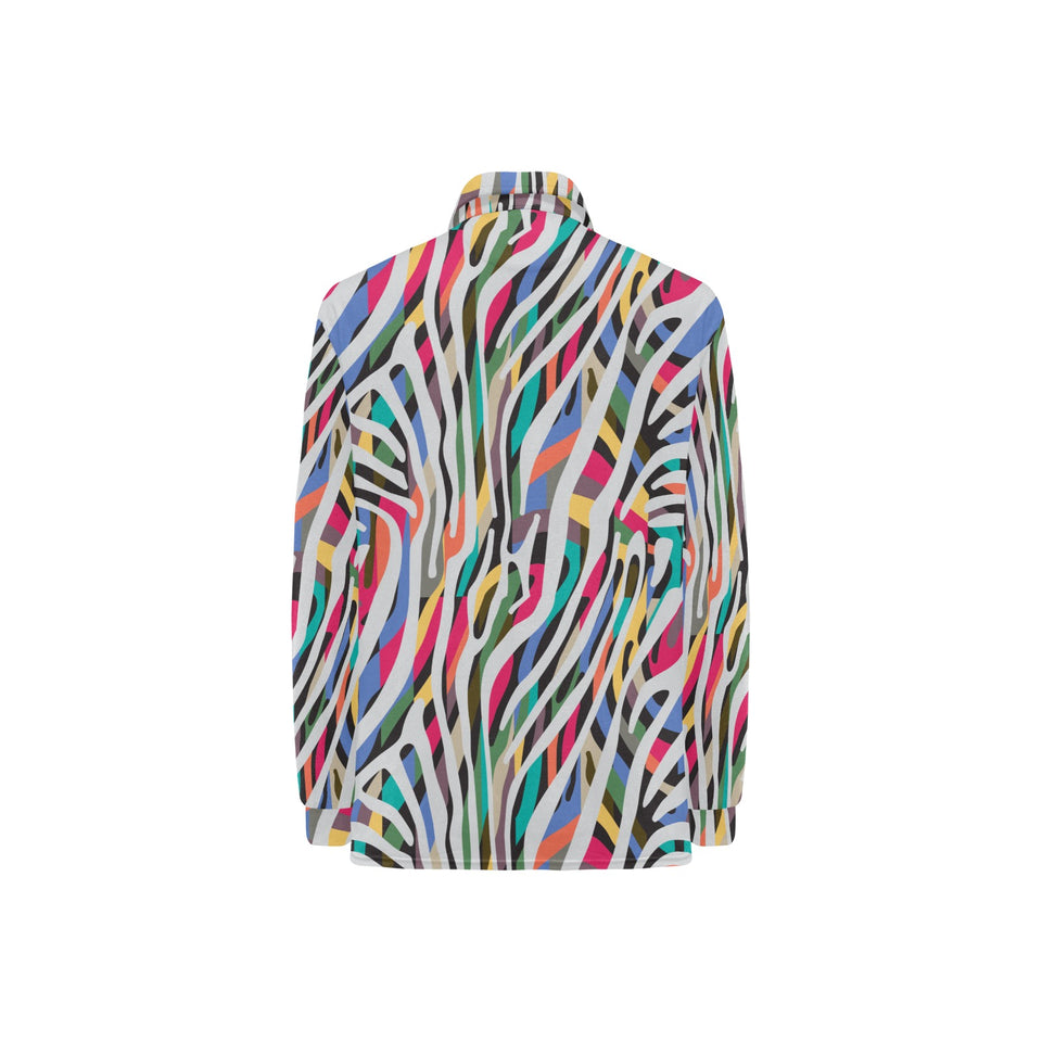 Colorful zebra skin pattern Women's Long Sleeve Polo Shirt