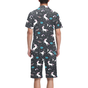 unicorn rainbows moon clound star pattern Men's V-Neck Short Pajama Set