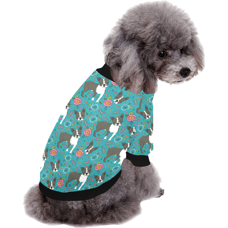 Boston terrier beautiful flower pattern All Over Print Pet Dog Round Neck Fuzzy Shirt