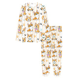 Cute dog corgi striped background pattern Women's All Over Print Pajama Set