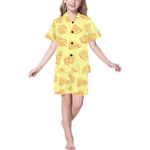 Cheese design pattern Kids' Boys' Girls' V-Neck Short Pajama Set