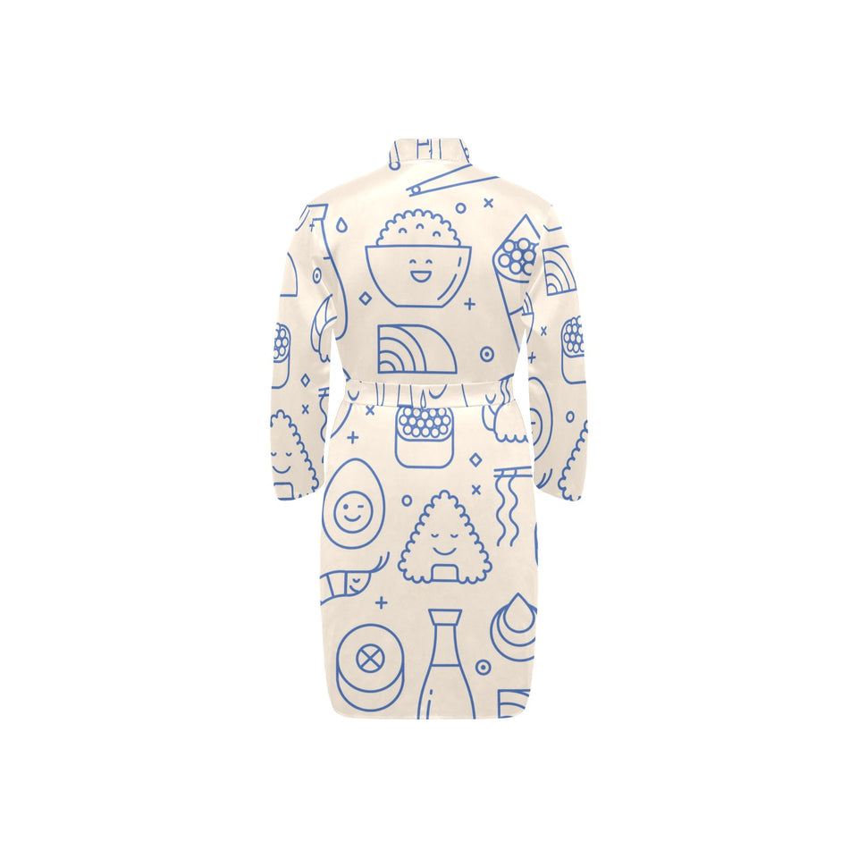 Cute sushi icon pattern Men's Long Sleeve Belted Night Robe