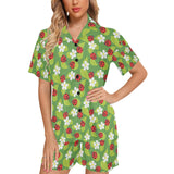 Ladybug Pattern Print Design 01 Women's V-Neck Short Pajama Set