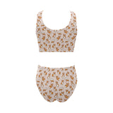 Cute Corgis Pattern pink background Chest Bowknot High Waisted Bikini Swimsuit