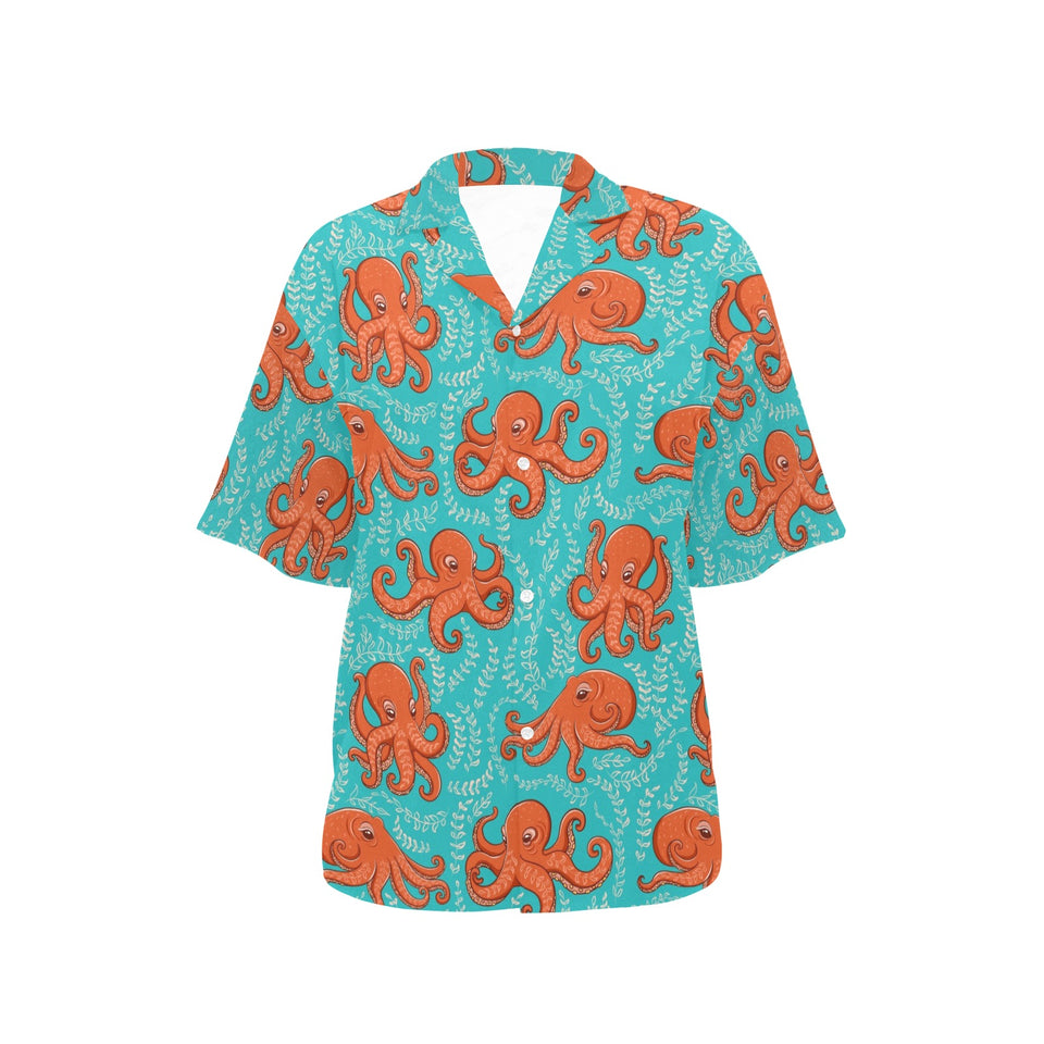 Octopus turquoise background Women's All Over Print Hawaiian Shirt