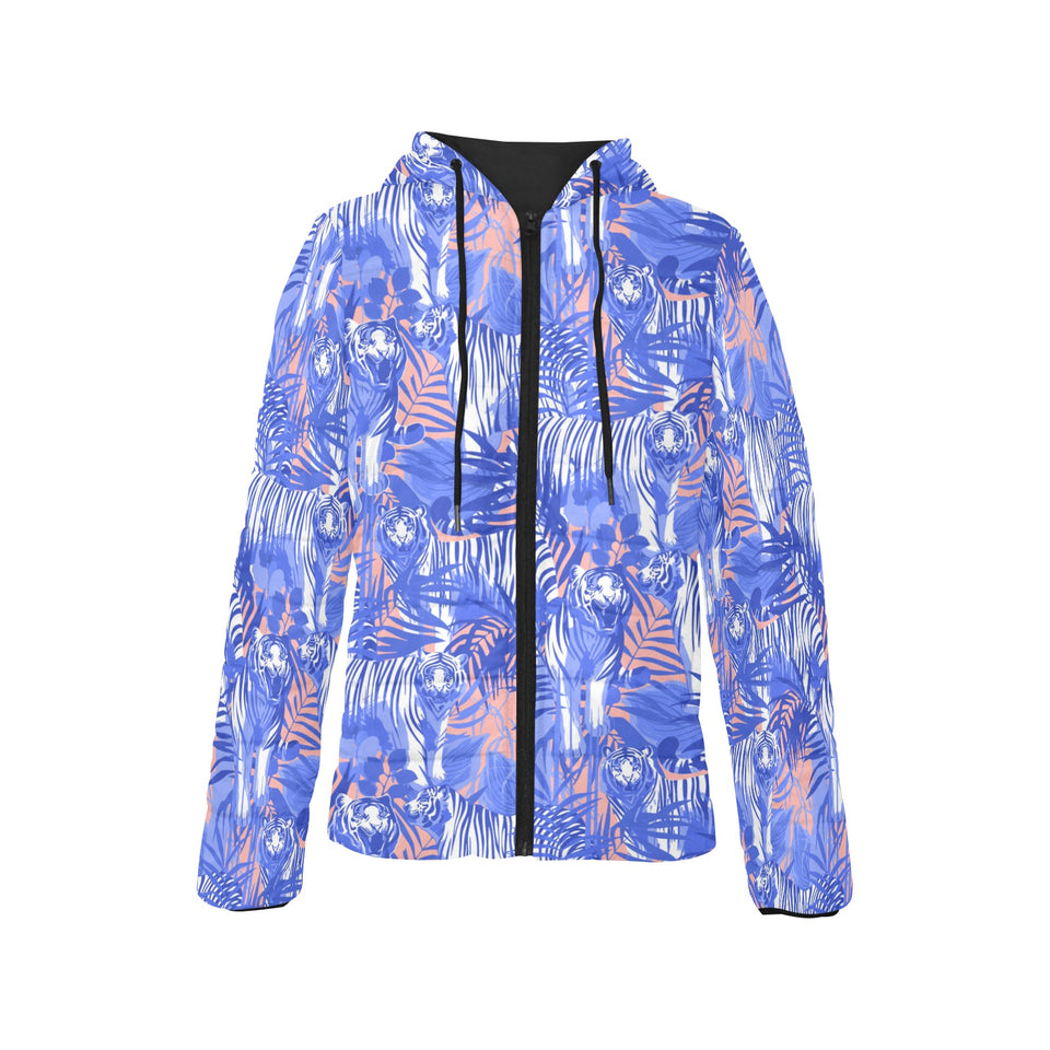 white bengal tigers pattern Women's Padded Hooded Jacket