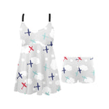Airplane cloud grey background Chest Sexy Pleated Two Piece Swim Dress