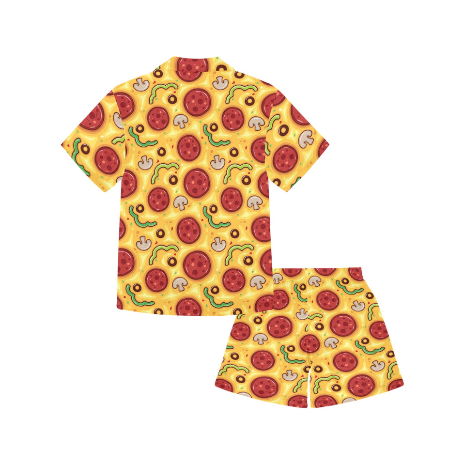 Pizza texture pattern Kids' Boys' Girls' V-Neck Short Pajama Set