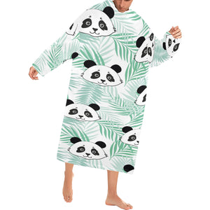 Panda pattern tropical leaves background Blanket Robe with Sleeves