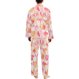 Hand drawn heart design pattern Men's Long Pajama Set
