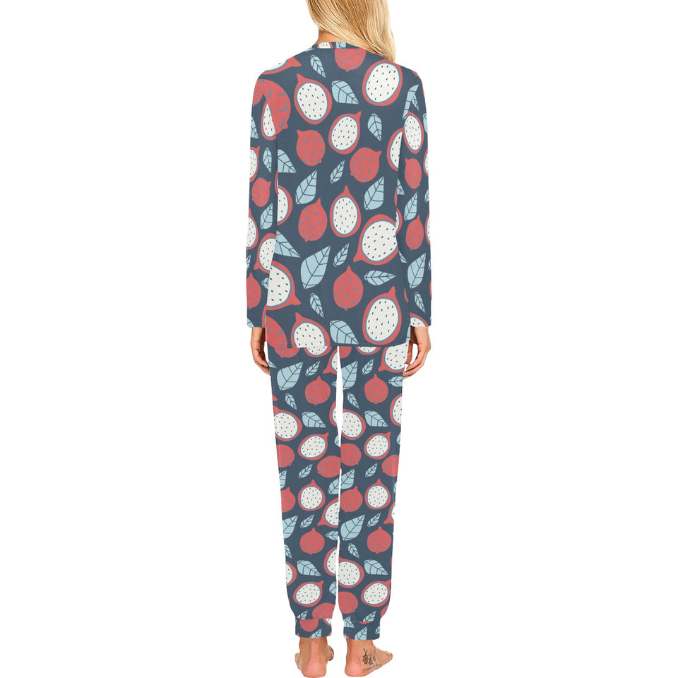 dragon fruits dark blue background Women's All Over Print Pajama Set