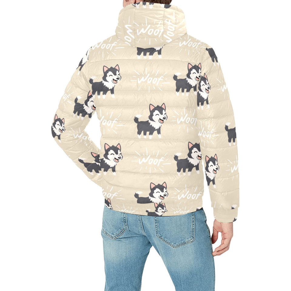 Cute Siberian Husky Men's Padded Hooded Jacket