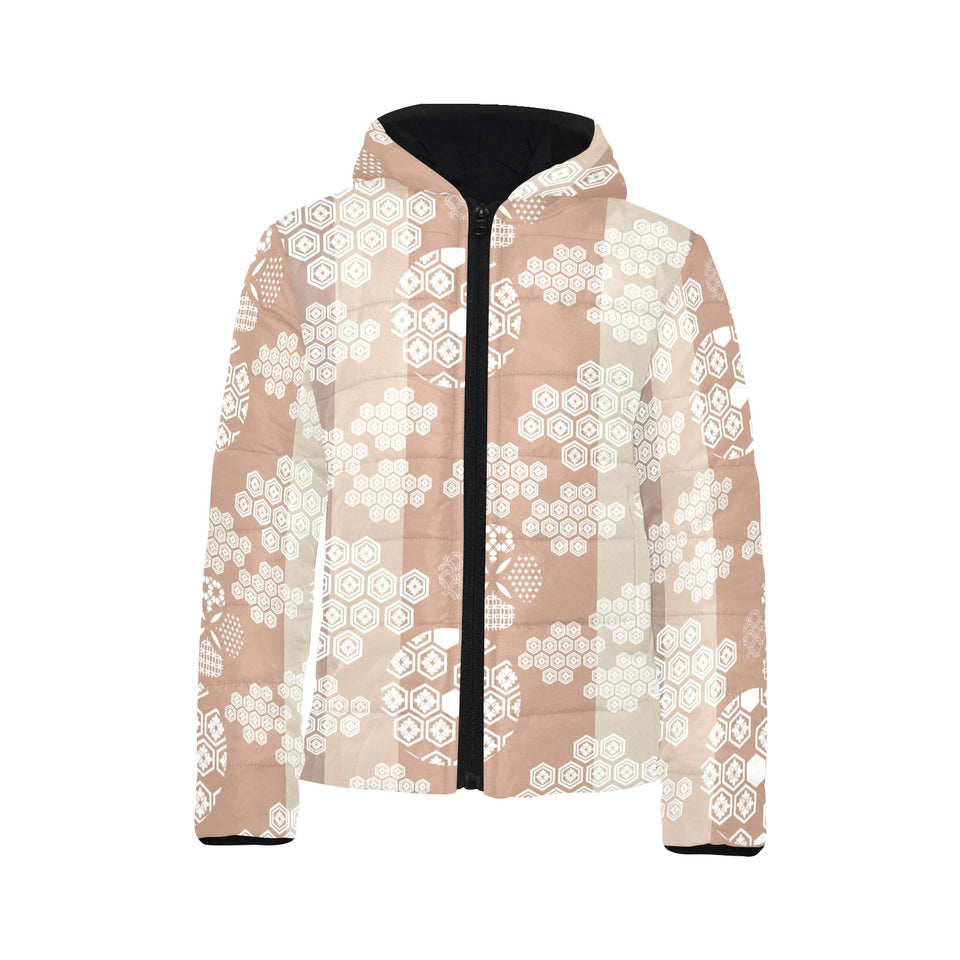 Beautiful hexagon japanese pattern Kids' Boys' Girls' Padded Hooded Jacket