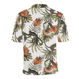 Monkey red hibiscus flower palm leaves floral patt Men's All Over Print Polo Shirt