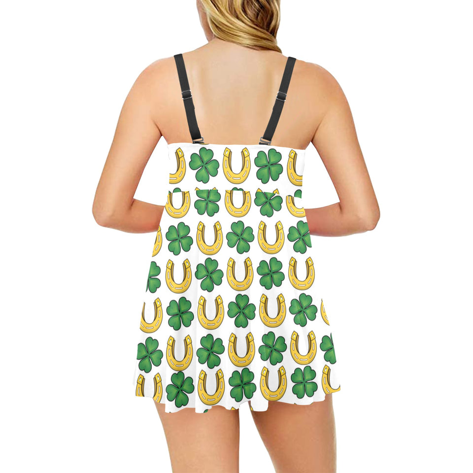 Horseshoes Pattern Print Design 04 Chest Sexy Pleated Two Piece Swim Dress