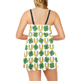 Horseshoes Pattern Print Design 04 Chest Sexy Pleated Two Piece Swim Dress