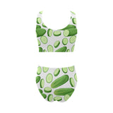 cucumber whole slices pattern Chest Bowknot High Waisted Bikini Swimsuit
