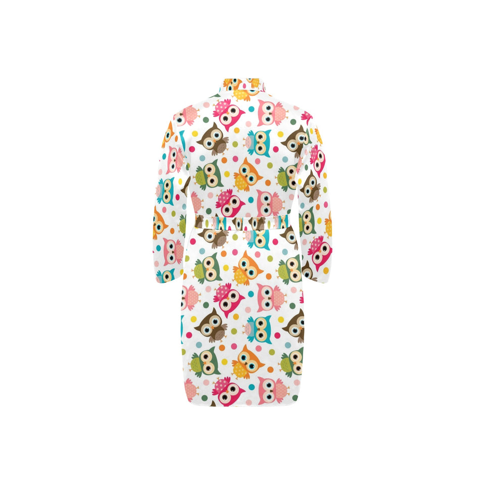 Color cute owl pattern Men's Long Sleeve Belted Night Robe