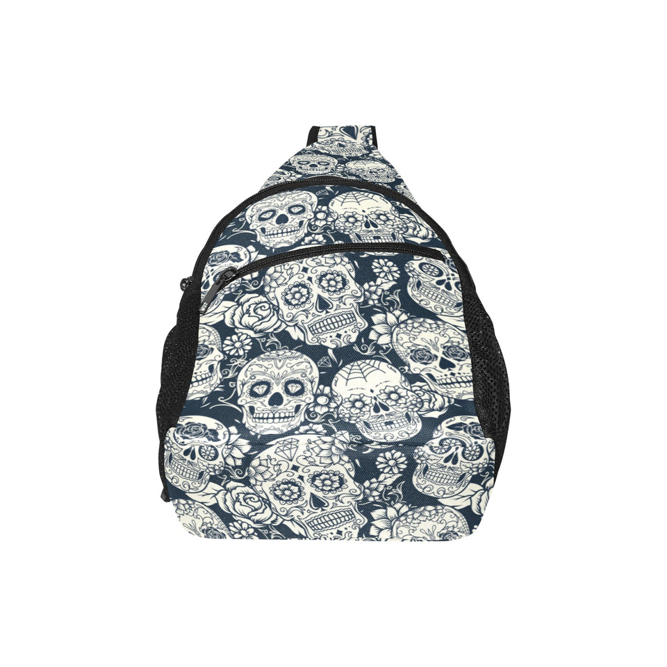 Sugar skull black white pattern All Over Print Chest Bag