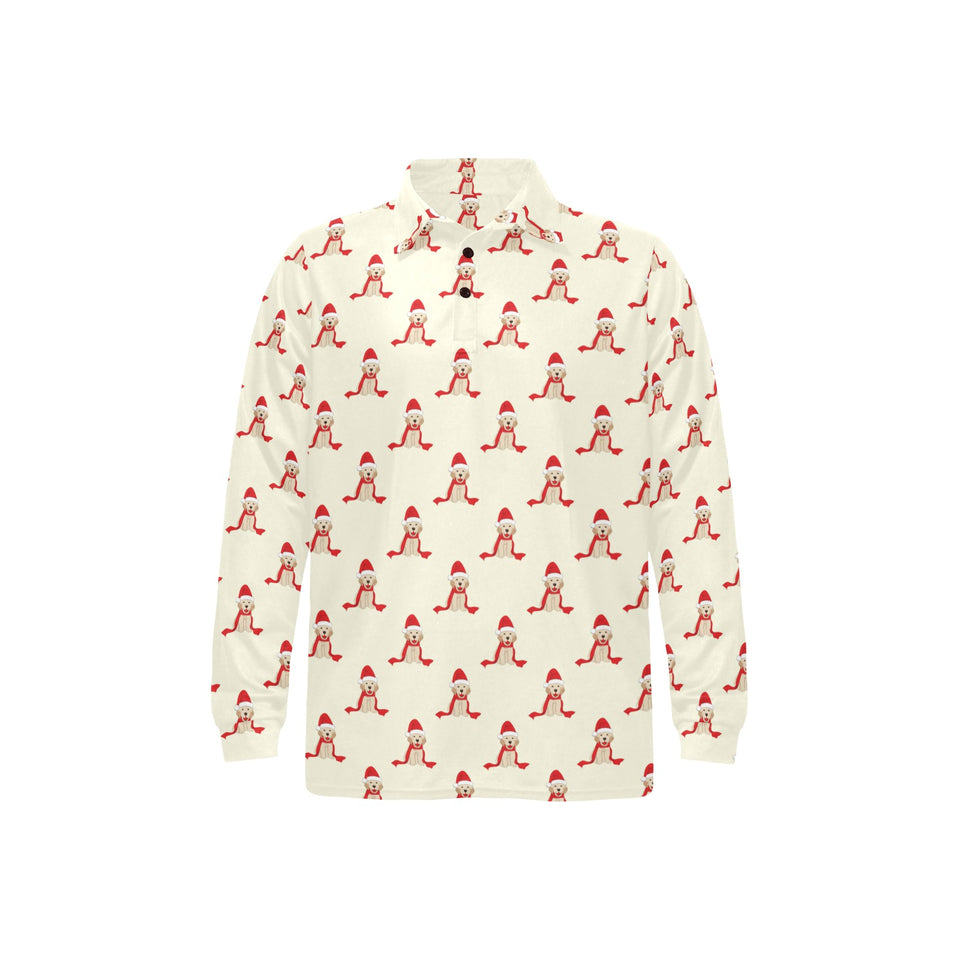 Golden Retriever Pattern Print Design 01 Men's Long Sleeve Polo Shirt