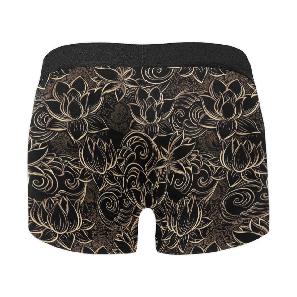 luxurious gold lotus waterlily black background Men's All Over Print Boxer Briefs Men's Underwear