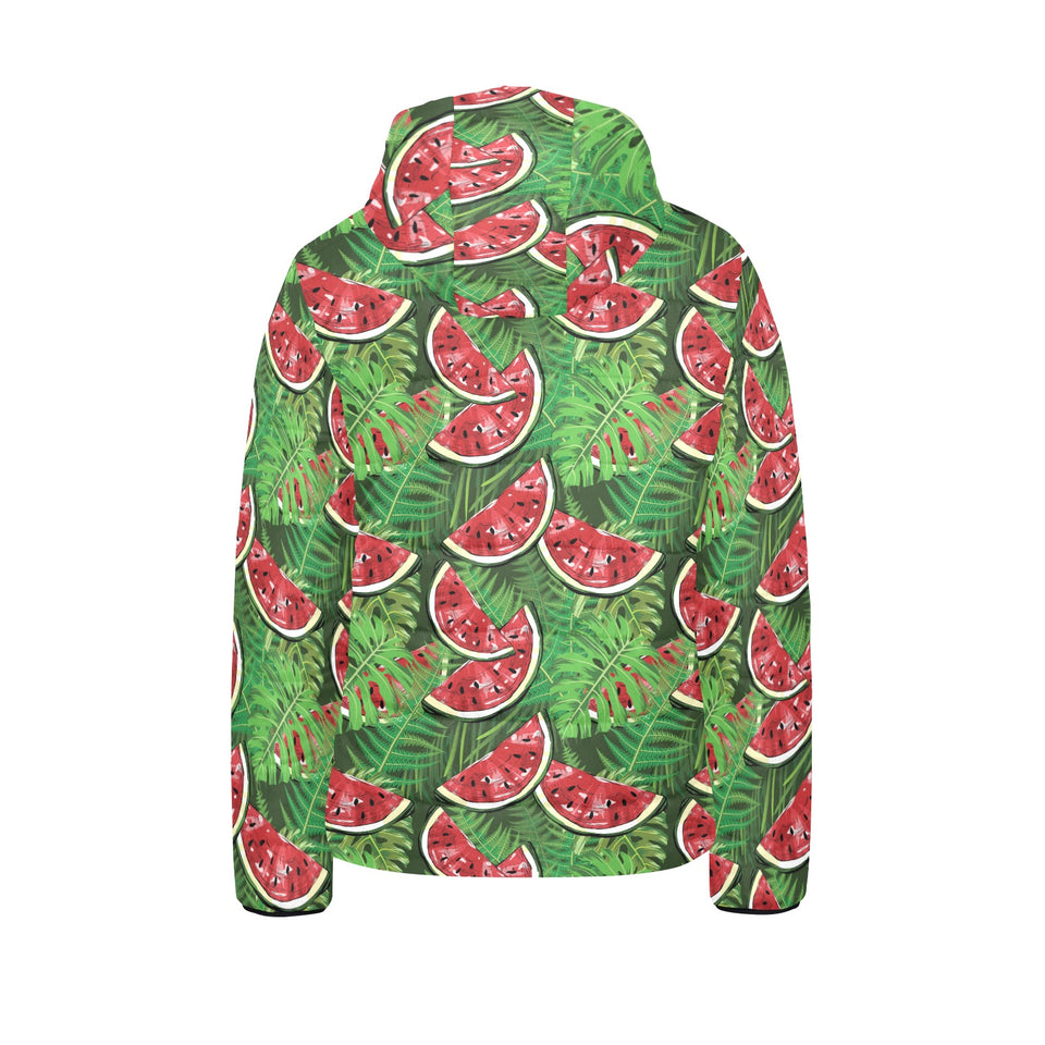 Watermelons tropical palm leaves pattern backgroun Kids' Boys' Girls' Padded Hooded Jacket