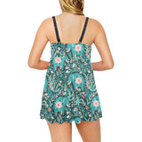 Elephants jungle pattern Chest Sexy Pleated Two Piece Swim Dress