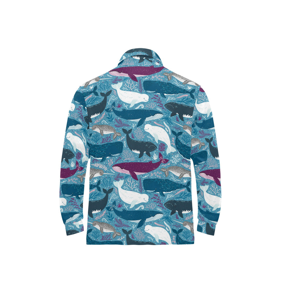 Whale design pattern Men's Long Sleeve Polo Shirt