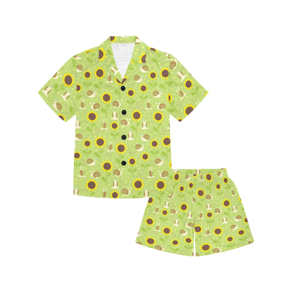 Snail Pattern Print Design 01 Kids' Boys' Girls' V-Neck Short Pajama Set