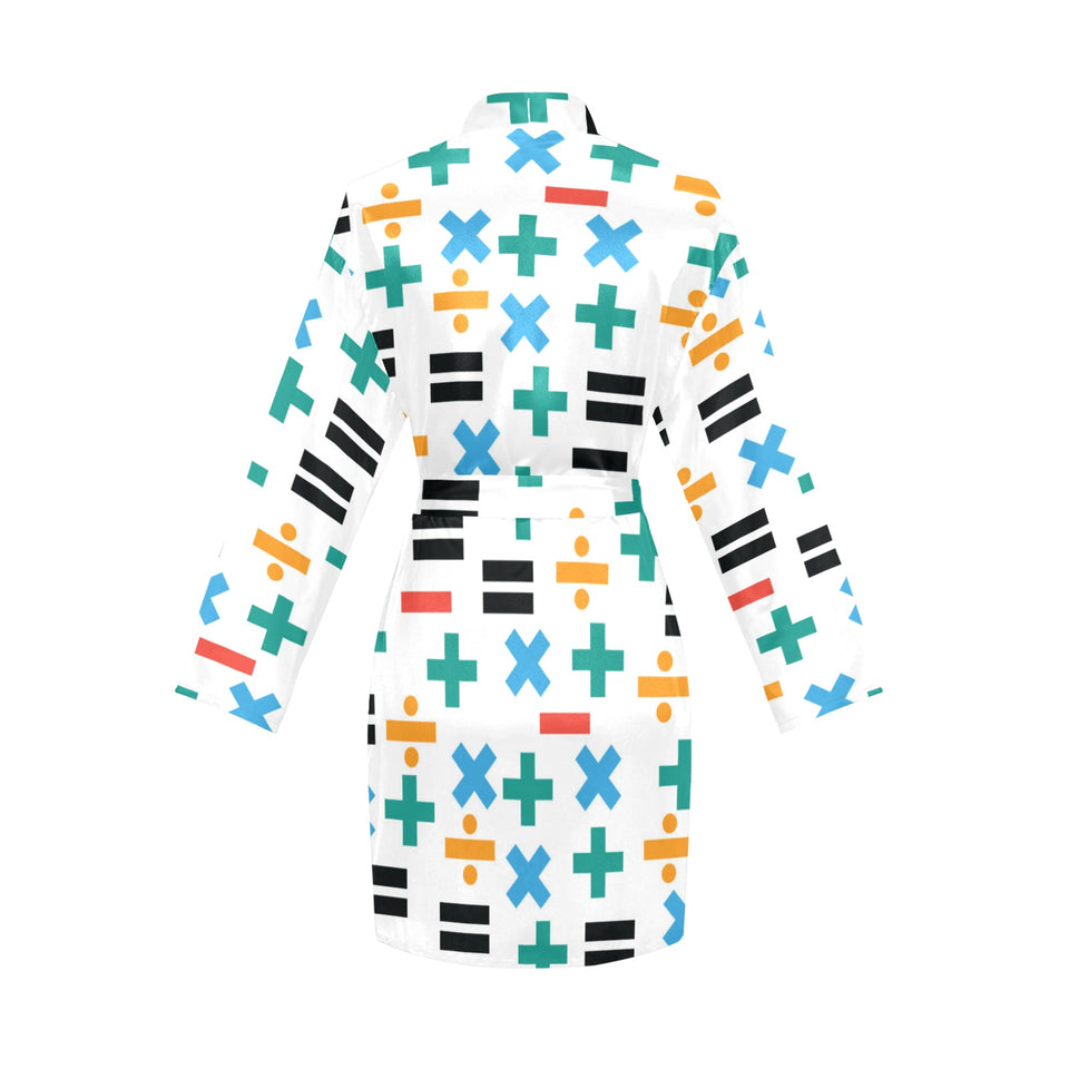 Math Pattern Print Design 05 Women's Long Sleeve Belted Night Robe