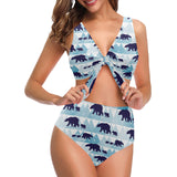 polar bear winter snow pattern Chest Bowknot High Waisted Bikini Swimsuit