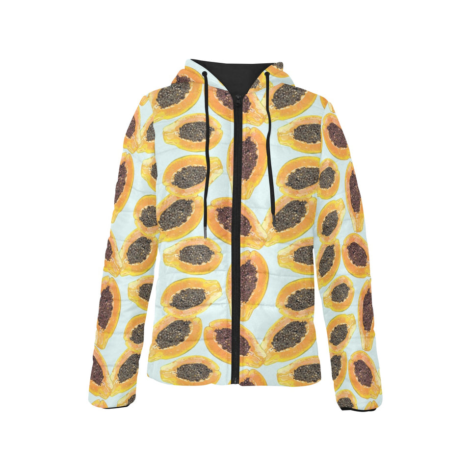 Watercolor papaya pattern Women's Padded Hooded Jacket